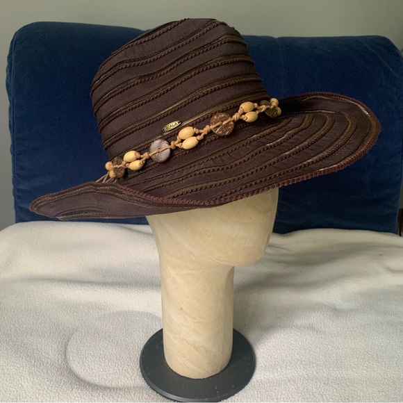 Women’s SCALA Brown Sun Beach Garden Cowboy / Regular Style Hat Shells Bow EXC - Picture 2 of 16